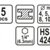 Набір свердел для металу HSS YATO YT-44700 (хвостовик шестигранник 5 шт.)