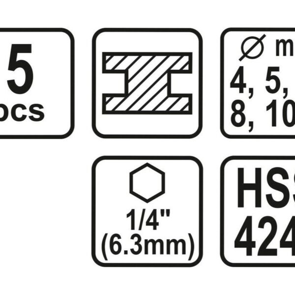 Набір свердел для металу HSS YATO YT-44700 (хвостовик шестигранник 5 шт.)