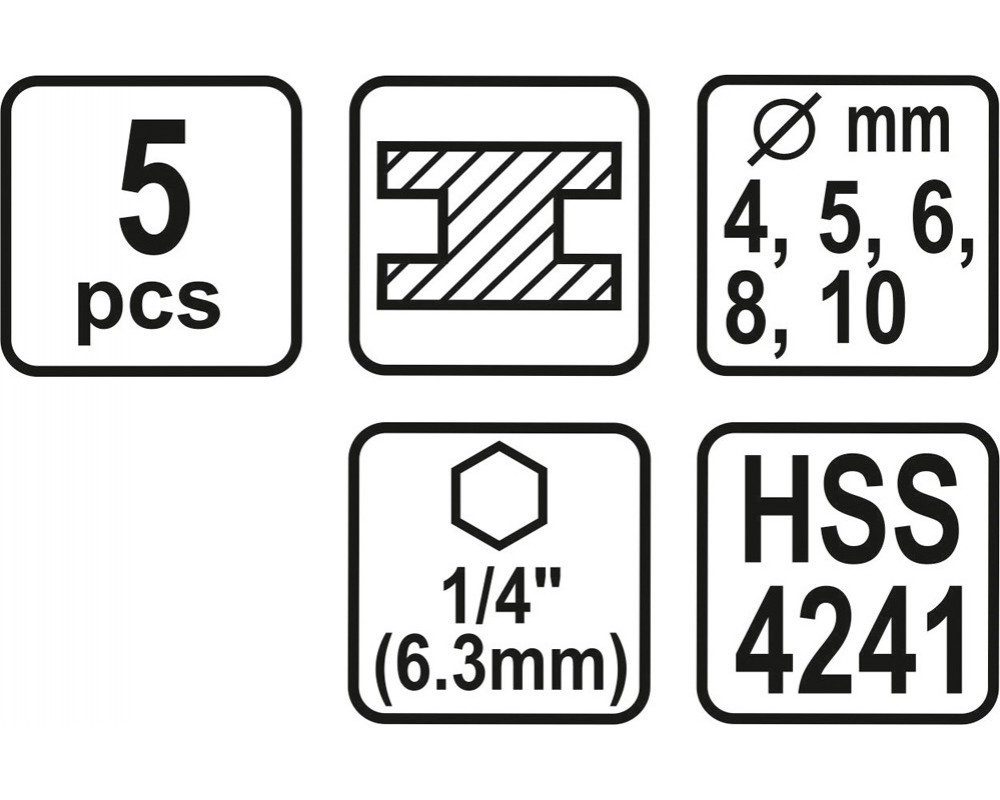 Набір свердел для металу HSS YATO YT-44700 (хвостовик шестигранник 5 шт.)