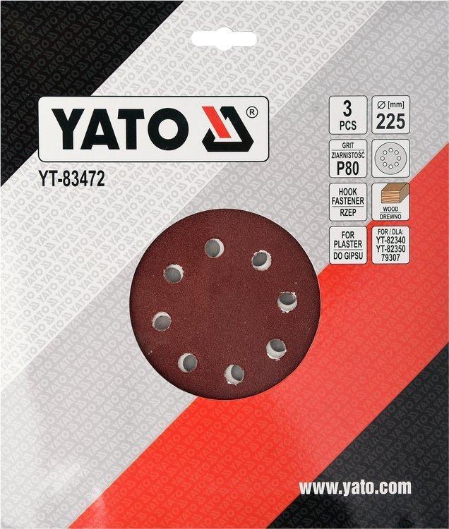 Круг шліфувальний з липучкою Yato YT-83472 (Ø= 225 мм Р80) 3 шт.