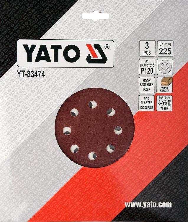 Круг шліфувальний з липучкою Yato YT-83474 (Ø= 225 мм Р120) 3 шт.