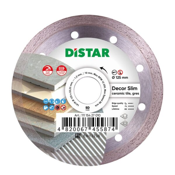 Круг алмазний відрізний Distar 1A1R 125x1,2x8x22,23 Decor Slim