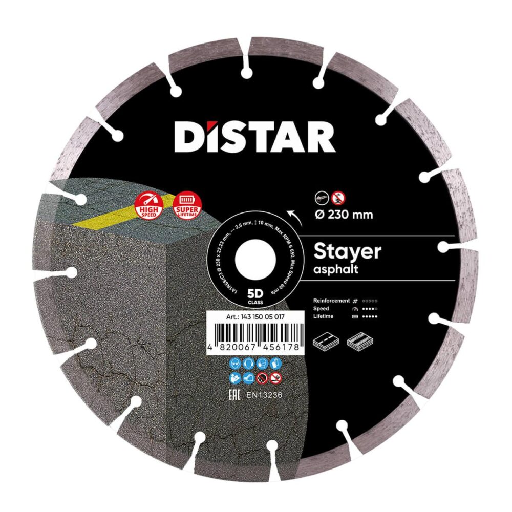 Круг алмазний відрізний Distar 1A1RSS/C3-H 230x2,6/1,8x10x22,23-16 STAYER