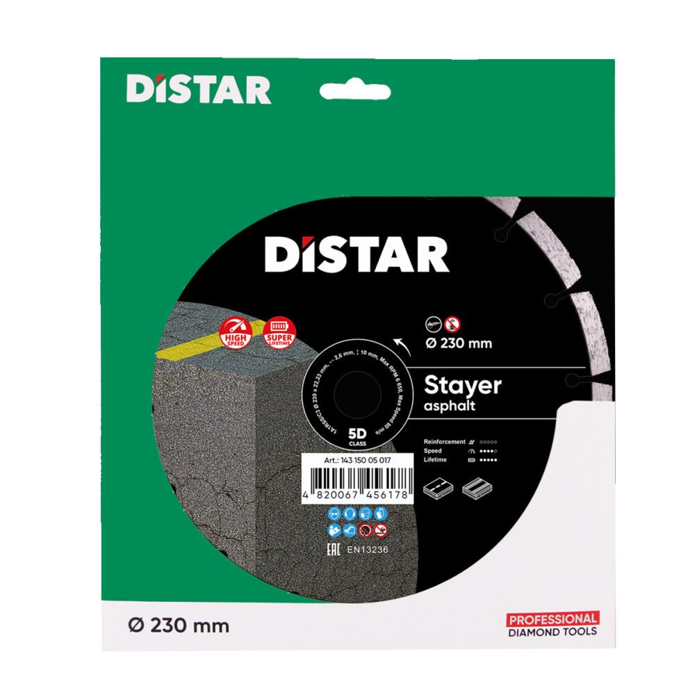 Круг алмазний відрізний Distar 1A1RSS/C3-H 230x2,6/1,8x10x22,23-16 STAYER