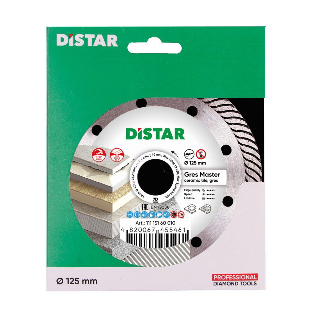 Круг алмазний відрізний Distar 1A1R 125x1,4x10x22,23 Gres Master