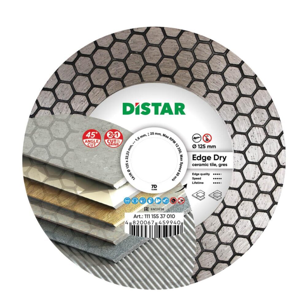 Круг алмазний відрізний Distar 1A1R 125x1,6x25x22,23 Edge Dry