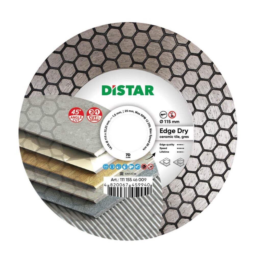 Круг алмазний відрізний Distar 1A1R 115x1,6x25x22,23 Edge Dry