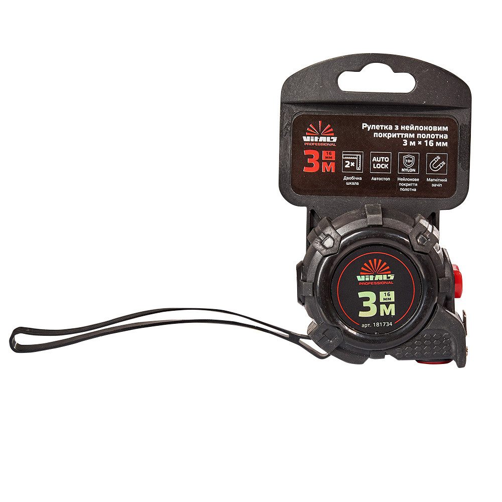 Рулетка Vitals (3 м. × 16 мм) автостоп