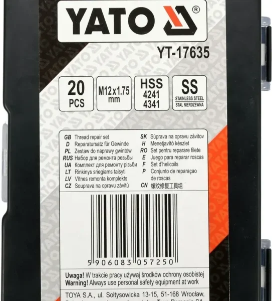 Набір для ремонту різі YATO YT-17635 (М12х1,75 мм.)