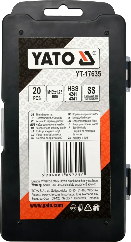 Набір для ремонту різі YATO YT-17635 (М12х1,75 мм.)