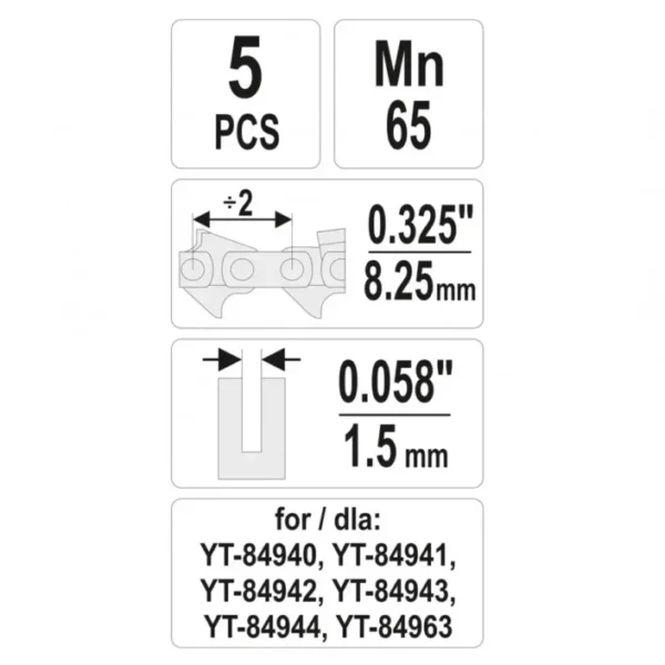 Ремкомплект для ланцюга з кроком 325" YATO YT-84975 (5 шт.)