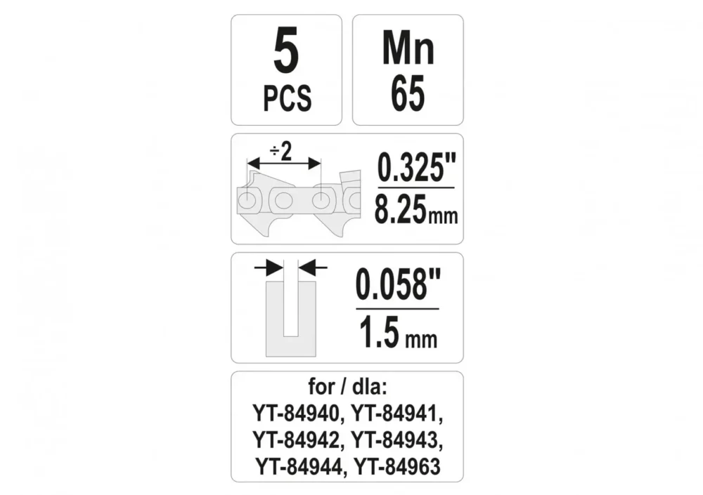 Ремкомплект для ланцюга з кроком 325" YATO YT-84975 (5 шт.)