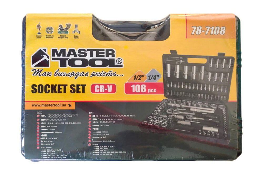 Набір інструментів MASTERTOOL 1/4" і 1/2" (108 пр.)
