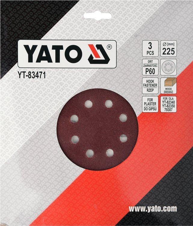 Круг шліфувальний з липучкою Yato YT-83471 (Ø= 225 мм Р60) 3 шт.