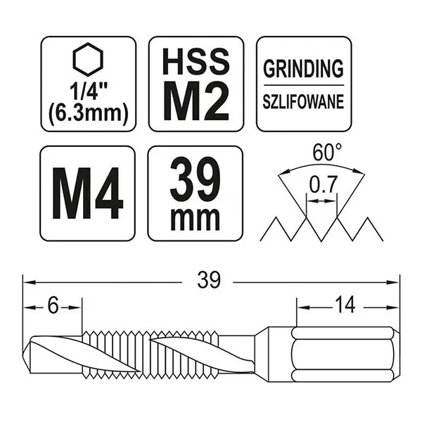 Свердло-мітчик YATO YT-44841 (М4 х 0.7)