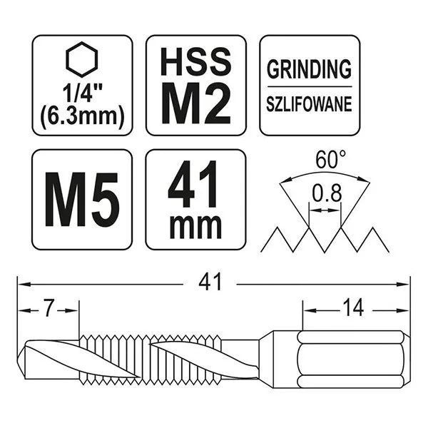 Свердло-мітчик YATO YT-44842 (М5 х 0.8)
