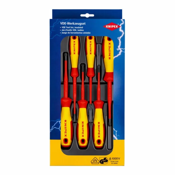 Набір діелектричних викруток із завуженим робочим кінцем KNIPEX 00 20 12 V04, шліц/Phillips/Pozidriv в коробці із пластику з про