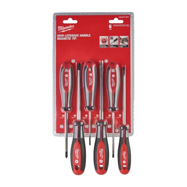 Набір викруток магнітних з тригранною рукояткою MILWAUKEE, (PH1/PH2/SL3/ SL4/SL5,5/SL6,5), (6шт)