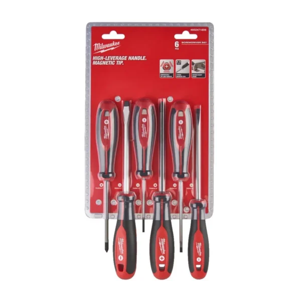 Набір викруток магнітних з тригранною рукояткою MILWAUKEE, (PZ1/PZ2/SL3/SL4/SL5,5/SL6,5) (6шт)