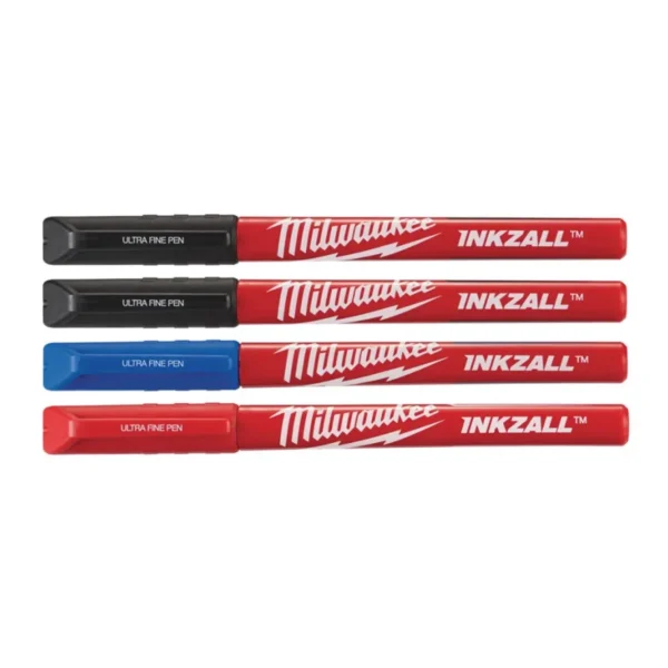 Набір маркерів INKZALL Fine Tip MILWAUKEE, супертонких (синій/ червоний/ чорний/ чорний), (4шт)