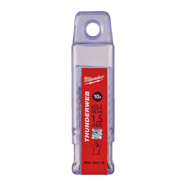 Свердло по металу THUNDERWEB HSS-G MILWAUKEE DIN338, діаметр 1,5×40х18мм, (10шт), пластикова коробка