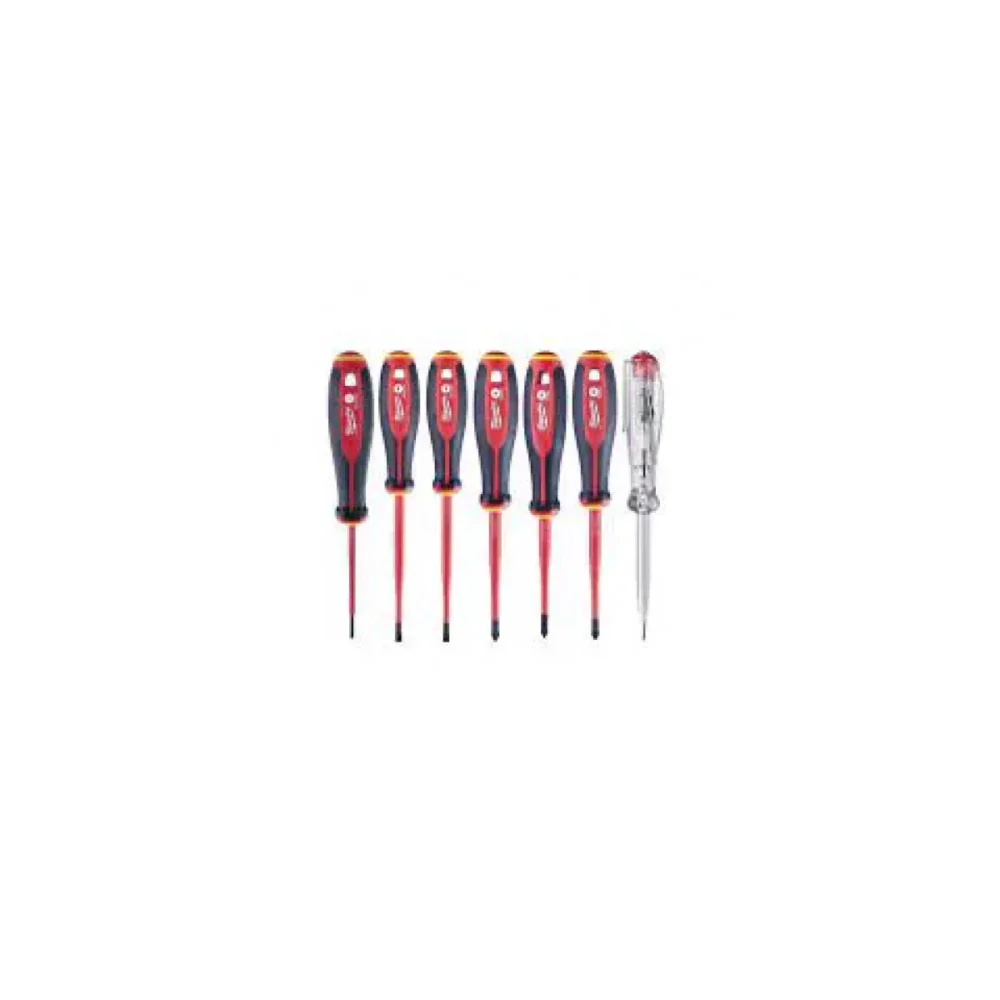 Набір викруток ізольованих VDE MILWAUKEE, (7шт), (SL2,5/ SL3/ SL4/ PH2/ PZ1/PZ2 / викрутка-тестер)