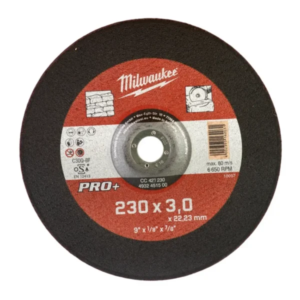 Диск відрізний по каменю MILWAUKEE, CC 42/230х3 PRO+, діаметр 230мм