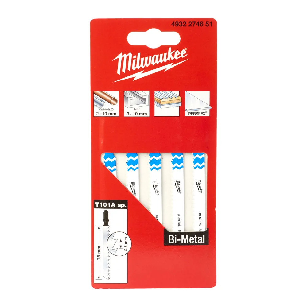 Полотна для лобзиків T101A Bi-Metal MILWAUKEE, 75х2,5мм, (5шт), (універсальні)