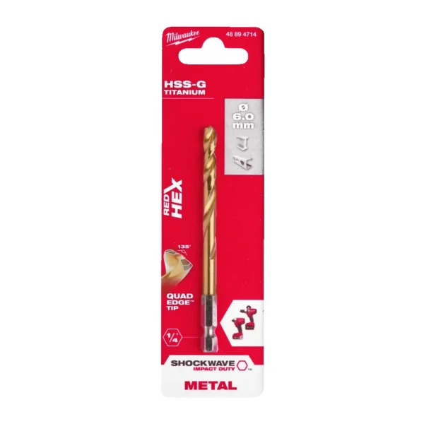 Свердло по металу RedHEX SHOCKWAVE HSS-TiN MILWAUKEE, діаметр 6,0х105х63мм
