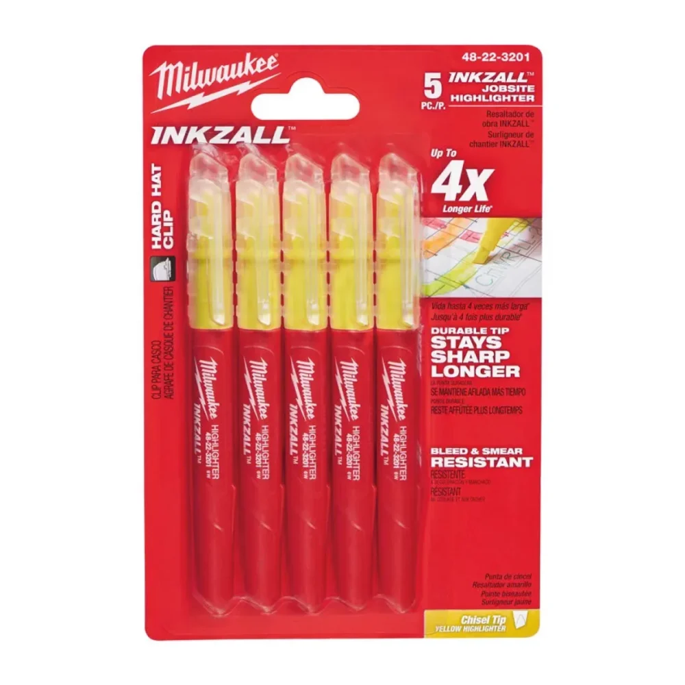 Набір маркерів для текста INKZALL MILWAUKEE, жовтих, (5шт)