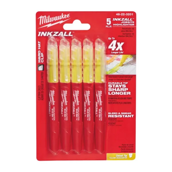 Набір маркерів для текста INKZALL MILWAUKEE, жовтих, (5шт)