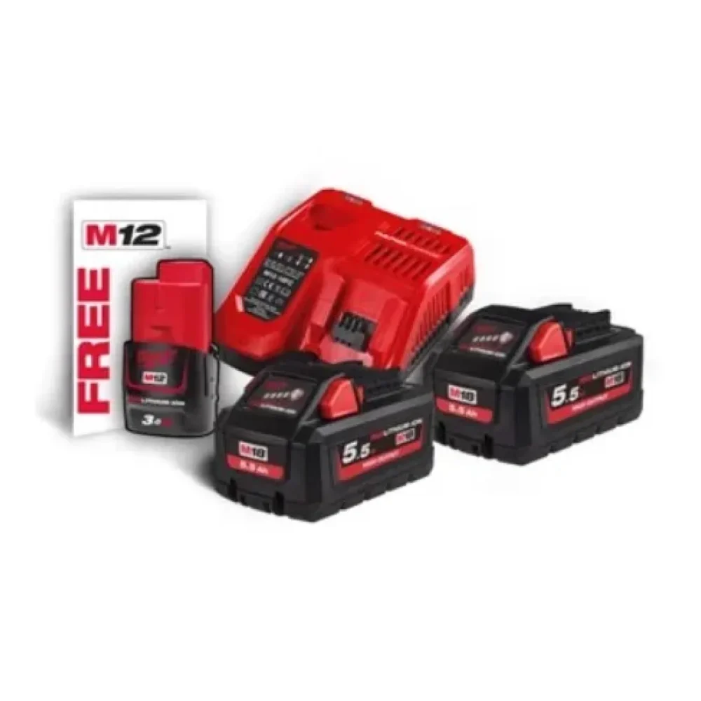 Енергокомплект Li-Ion MILWAUKEE, M18 HNRG-552 (зарядний пристрій M12-18FC, 2 акумулятори М18 HВ5.5 5,5Аг, картонне пакування) +