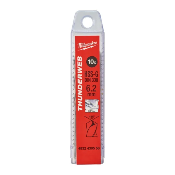 Свердло по металу THUNDERWEB HSS-G MILWAUKEE DIN338, діаметр 6,2×101х63мм, (10шт), пластикова коробка