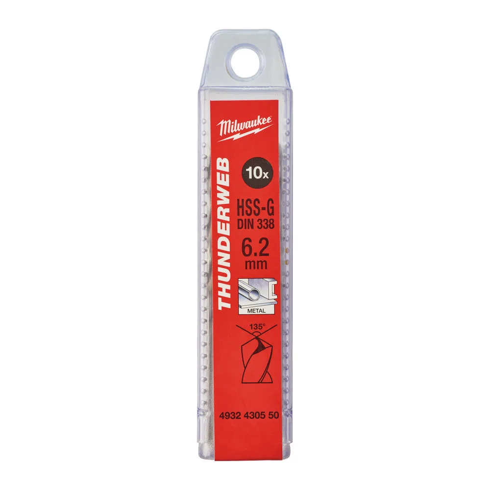 Свердло по металу THUNDERWEB HSS-G MILWAUKEE DIN338, діаметр 6,2x101х63мм, (10шт), пластикова коробка