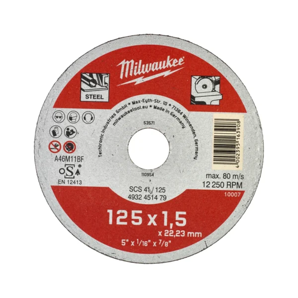 Диск відрізний по металу MILWAUKEE, SCS 41/125х1,5, діаметр 125 мм