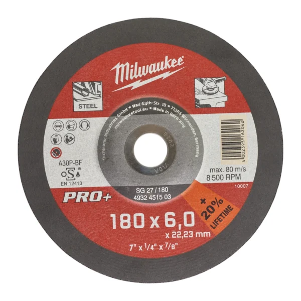 Диск зачистний по металу MILWAUKEE, SG 27/180х6 PRO+, діаметр 180мм