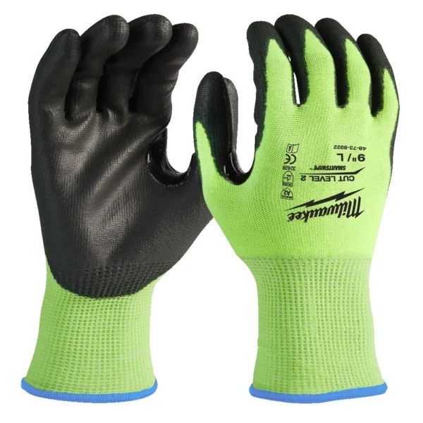 Рукавиці робочі сигнальні Hi-Vis MILWAUKEE, з опором порізам 2/B рівня, розмір 8/M