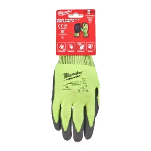 Рукавиці робочі сигнальні Hi-Vis MILWAUKEE, з опором порізам 4/D рівня, розмір 9/L