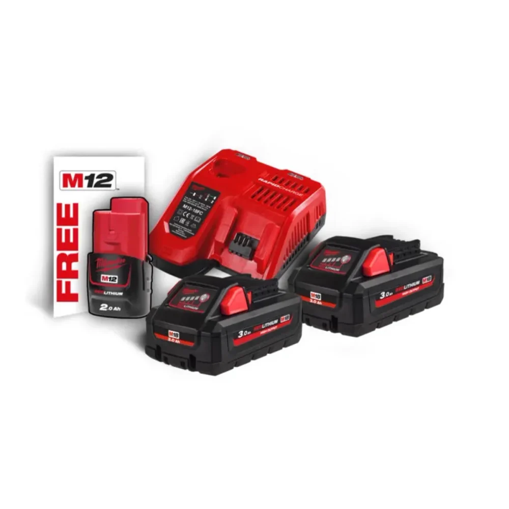 Енергокомплект Li-Ion MILWAUKEE, M18 HNRG-302 (зарядний пристрій M12-18FC, 2 акумулятори М18 HВ3 3Аг, картонне пакування) + акум