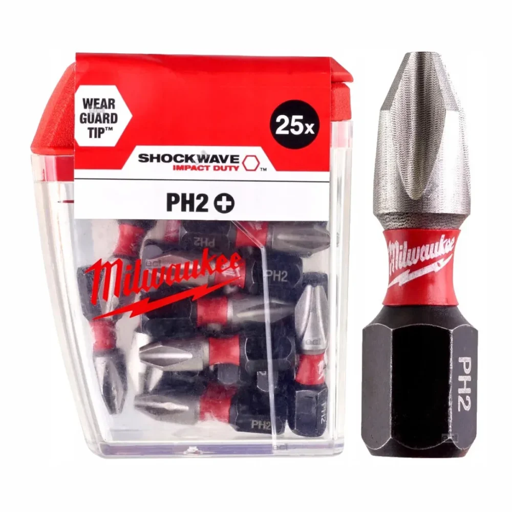 Біта SHOCKWAVE MILWAUKEE, PH2, 25мм, (25шт), пластикова коробка