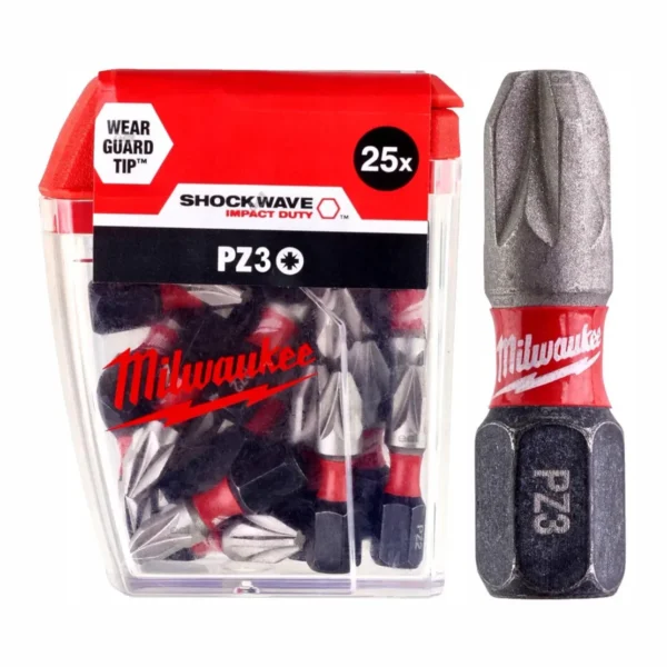 Біта SHOCKWAVE MILWAUKEE, PZ3, 25мм, (25шт), пластикова коробка