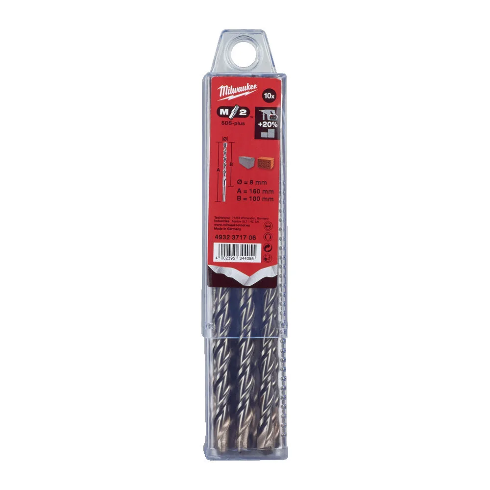 Бур SDS-PLUS M2 MILWAUKEE, діаметр 8,0х160х100мм, (10шт), пластикова коробка