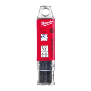 Свердло по металу HSS-R MILWAUKEE DIN338, діаметр 3,2х65х36мм, (10шт), пластикова коробка