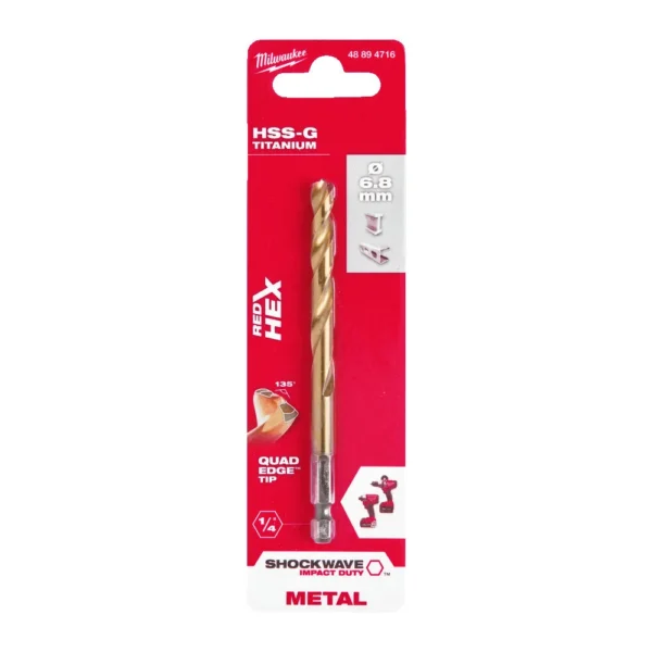 Свердло по металу RedHEX SHOCKWAVE HSS-TiN MILWAUKEE, діаметр 6,8х108х65мм