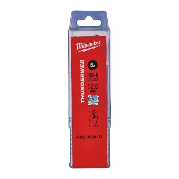 Свердло по металу THUNDERWEB HSS-G MILWAUKEE DIN338, діаметр 12,0×151х101мм, (5шт), пластикова коробка