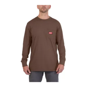 Футболка MILWAUKEE, WTLSBR-XXL з кишенею та довгим рукавом, коричнева, (розмір XXL)