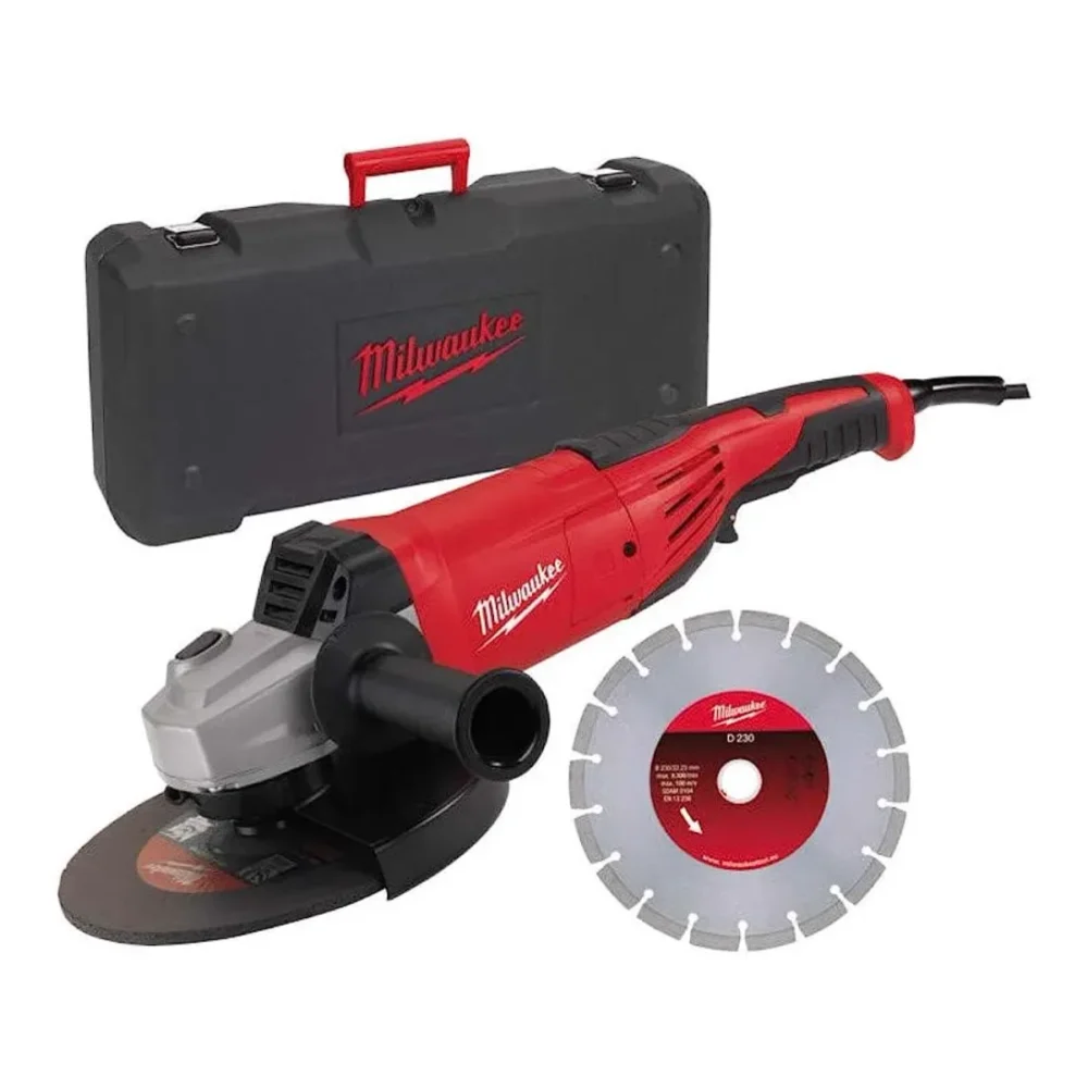 Шліфмашина кутова MILWAUKEE, AG 22-230 DMS DSET, 2200Вт, діаметр 230мм (алмазний диск, захисний кожух, бічна рукоять, опорна та