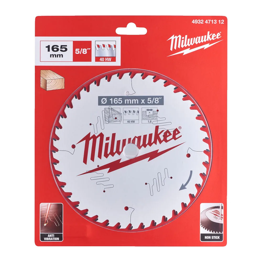 Диск пиляльний по дереву PFTE MILWAUKEE, діаметр 165х15,87х1,6мм, 40 зуб.