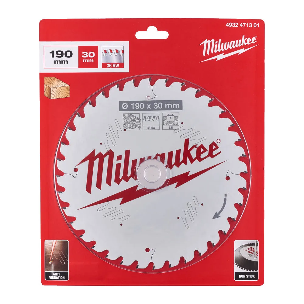 Диск пиляльний по дереву PFTE THIN KERF MILWAUKEE, діаметр 190х30х1,6мм, 36 зуб.