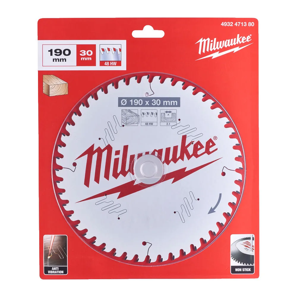 Диск пиляльний по дереву PFTE THIN KERF MILWAUKEE, діаметр 190х30х2,1мм, 48 зуб.